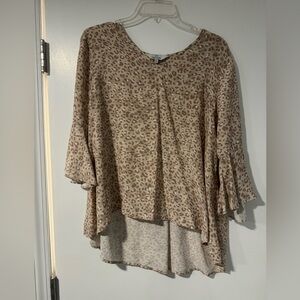 Laroque Silk Leopard Print Bell Sleeve Top